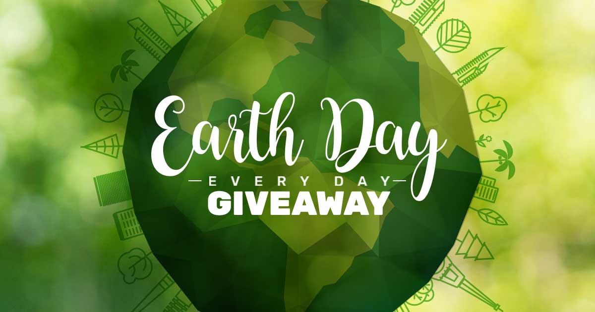 Earth Day Every Day Giveaway Graphic with Green Earth and Sweepstakes Logo