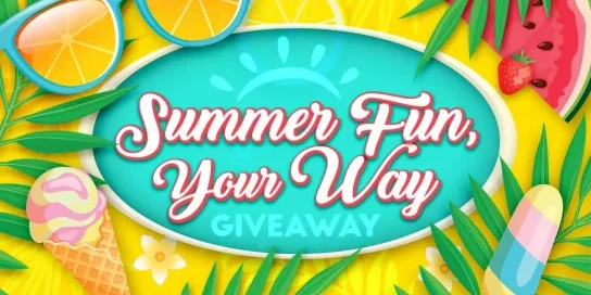 Summer Fun Your Way Giveaway Sweepstakes with Summer Items of sunglasses, watermelon, popsicle, and ice cream cone